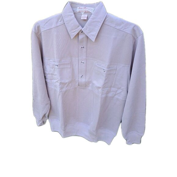 VTG Norm Thompson Mens L Retro Banded  Polo Shirt  1/4 Button Up Long Sleeve NEW - Picture 1 of 6